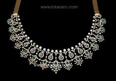 18 Karat White & Yellow Gold Polish Diamond Necklace with Color Stones - 235-DN496 - in 53.950 Grams for USD $9174.79. 
Made in India by Totaram Jewelers Online this product is in Gold - 18 Karat Gold  & is an excellent gift for Adult - Women. Ships fully insured with secured guaranteed delivery for free with your order over $250 from New Jersey USA & comes with 30 days exchange policy. Green Diamond Necklaces With Rose Cut Diamonds, Green Diamond Necklace With Rose Cut Diamonds, Green Diamond Necklaces With Rose Cut, Green Diamond Necklace With Rose Cut, Traditional White Gold Necklace With Diamond Accents, Emerald Necklace With Single Cut Diamonds For Anniversary, Gold Emerald Necklace With Single Cut Diamonds For Anniversary, Green Diamond Necklace With Single Cut Diamonds, Green Necklace With Single Cut Diamonds For Anniversary