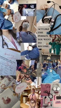 collage of doctors and medical equipment with words above them