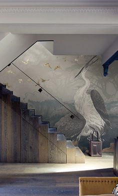 asian crane nature mural wallpaper Artistic Landscape, Neutral Landscape, Contemporary Lounge, Gold Effect, Map Wallpaper, Commercial Wallpaper, Scenic Photography, Metallic Wallpaper, Wood Wallpaper