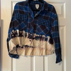 New With Tags (Never Worn) Blue Flannel Winter Top, Blue Flannel Tops For Winter, Blue Cotton Flannel Shirt For Spring, Blue Flannel Tops For Fall, Blue Urban Outfitters Top For Fall, Urban Outfitters Plaid Cotton Tops, Urban Outfitters Flannel, Walker Boots, Urban Outfitters Tops