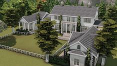 an artist's rendering of a house in the middle of some trees and bushes