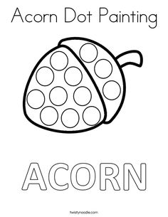 an acorn dot painting worksheet with the words acorn in black and white