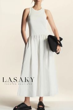 Lasaky - Crew Neck Sleeveless Summer Maxi Sundress Simple Tank Tops, Vintage Long Dress, Maxi Sundress, Breezy Dress, Tank Top Dress, Summer Maxi, Resort Collection, Easy Breezy, White Midi Dress