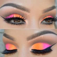 Carnaval Make-up, Maquillage Yeux Cut Crease, 80s Makeup, Orange Makeup, Neon Makeup, Eye Makeup Designs, Colorful Eye Makeup, Makeup Eye Looks, Creative Eye Makeup