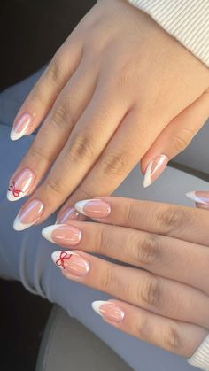 Trendy,nails,inspo,bownails,christmas,christmas decor, christmas nail inspo, fall, nails inspiration,cutesy, girly,nail designs, acrylic nails, chrome nails, chrome french tips, french tip nails,cute, cozy, pretty, bows, trendy bow nails, chrome nail designs, almond nails#nails#bow #bows#christmas#naildesign #chrome #chromefrench #cutesy Christmas Pink Nails Almond, Cute Simple Bow Nails, Cutesy Nail Designs, French Tip With Red Bow, Neutral Bow Nails, French Tip Christmas Nail Ideas Almond, Chrome Xmas Nails, Christmas Crome Nails, Christmas Nail Inspo Pink