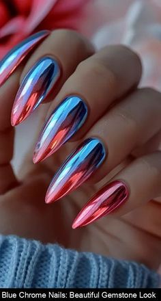 Red White And Blue Chrome Nails, Blue Chrome Nails, Acrylic Ideas, Dog Nail Clippers, Nails Beautiful, Chrome Nail Art, Blue Chrome, Fancy Nails Designs, Chrome Nail