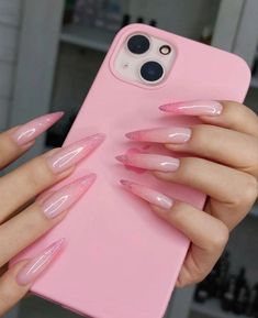 Pretty Ombre Nails, Baby Boomer Nails, Tape Nail Art, Pink Glitter Nails, Airbrush Nails, Gel Nails Diy, Pointed Nails, Simple Acrylic Nails