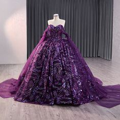 Experience a regal sensation in our exquisite deep purple party ball gown, adorned with luxurious and vibrant multi-colored sequined designs. The stunning sweetheart neckline and fitted bodice add a touch of elegance, while the satin ribbon lace up back allows for a comfortable and customizable fit. Complete with a sweeping train, this gown is sure to make a statement. material: organza color: as shown type: party ball gown built in bra sweetheart neckline off the shoulder long drape train as shown lace up back original photos Purple Quinceanera Dress With Fitted Bodice, Purple Fitted Ball Gown For Prom, Purple Fitted Ball Gown For Prom Season, Purple Gown For Prom Season, Purple Floor-length Quinceanera Dress For Prom, Purple Fitted Quinceanera Dress For Formal Occasions, Purple Gown For Quinceanera During Prom Season, Fitted Purple Quinceanera Dress For Prom Season, Purple Fitted Floor-length Ball Gown