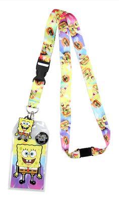 a lanyard with an image of spongebob on it and a tag attached to the lanyard