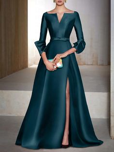 A-Line Evening Gown Elegant Wedding Guest Dress Formal Black Tie Cocktail Party Floor Length Long Sleeve V Neck Satin dress to impress 2024 2024 - $138.99 Green Dress Formal, Party Floor, Red Green Dress, Elegant Wedding Guest Dress, Gown Elegant, Formal Cocktail Party, Formal Wedding Guests, Dresses Formal Elegant, Evening Gowns Elegant