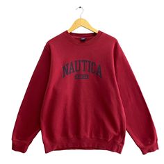 CODE : p/533 Vintage 90s Nautica Jeans Co. Maroon Sweatshirt Large Nautica Crewneck Nautica Sailing Gear Sweater Pullover Print Logo Spell Out Jumper Size on Tag : L Details Measurement  Arm Pit to Arm Pit : 24.5"inches Back Collar to Hem : 29"inches Condition :  Great Vintage Condition(used clothing).No Holes And No Stain.Please refer pictures detail.‼️ 📮 SHIPING > WE ARE USING DHL EXPRESS SHIPING ITS TAKE 3-5 ARRIVE.PLEASE DROP YOUR PHONE NUMBER AFTER PURCHASE.📮 Vintage Relaxed Fit Crew Neck Sweater, Vintage Navy Crew Sweatshirt, Red Vintage Crew Sweater, Navy Vintage Crew Neck Sweatshirt, 90s Red Cotton Sweatshirt, Sailing Gear, Maroon Sweatshirt, Used Clothing, Vintage Sweatshirt