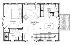 a floor plan for a house with two rooms and one living room in the middle