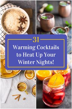 Collage of 4 warming cocktails. Pomegranate Tea, Whisky Cocktails, Winter Drinks, Winter Nights, Winter Night, Mixed Drinks, Cocktail Recipes, Make You Feel, Tea Cups