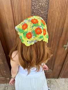 Item Information * Crochet Sunflower Bandana *You can clean it in wash machine at 30 degrees. *If you have any questions you can contact us. (Customization,size, shipping etc.) Welcome to AlisdaKnit!  We started our journey with my mother we opened a little Instagram page called @alisdaknit for handmade, knitted clothes, crochet clothes; from now on we just started to sell in Etsy. You can find different kinds of designed clothes in our page. Our location is İzmir/ Turkey, but we can ship worldw Crochet Sunflower Bandana Pattern Free, Crochet Sunflower Bandana, Crochet Bandana Flower, Crochet Bandana Sunflower, Floral Bandana Crochet Pattern, Brown Crochet Bandana, Granny Square Bandana, Hair Kerchief, Crochet Sunflowers