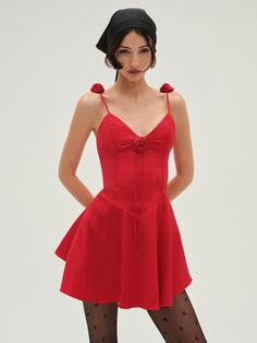 Get all dressed up this winter in the Orsa red mini dressa taffeta short dress cut to a V neckline, a V-shaped waist, and a full skirt. For a touch of romance, this red dress is aorned with large satin rosettes at the neckline and shoulder straps. Red Details, Perfect White Tee, For Love & Lemons, Solid & Striped, Red Mini Dress, V Neckline, Dress Cuts, For Love And Lemons, Full Skirt