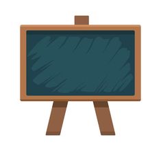 an easel with a blackboard on it is shown in this flat design illustration