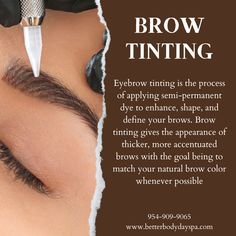 Brow tinting will give the appearance of thicker more fuller eyebrows! Book today by giving us a call at 954-909-9065! Brow Model Needed Post, Brows Tint, Eyebrow Business, Shading Guide, Skin Esthetics, Brow Technician, Brows Waxing, Lash Posts