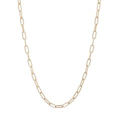 A plain chain to hold your charms or add a discreet pop of golden sparkle. Metal: 14k yellow gold Measurements: 18" long Shop Charms and Pendants > Timeless Link Chain Necklace With Cable Chain, Classic Chain Necklace With Rectangular Rolo Links, Gold Chain Necklace With Rectangular Links, Timeless Link Cable Chain Necklace, Timeless Cable Chain Link Necklace, Classic Cable Chain Necklace With Oval Links, Timeless Gold Chain Necklace With Lobster Clasp, Timeless Oval Link Cable Chain Necklace, Gold Chain Necklace With Rectangular Rolo Links