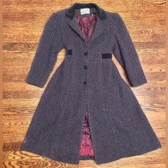 1950’s “Tailored By Rothschild” Multi-Colored Navy/Teal/Pink Wool Coat. Union Made. In Great/Excellent Condition. Woman’s Size 12 Retro Fitted Lined Outerwear, Fitted Retro Pink Outerwear, Pink Wool Coat, Coats Vintage, Union Made, Teal And Pink, Vintage Jackets, Vintage Jacket, Wool Coat