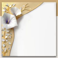 a white and gold card with flowers on the front, an empty sheet of paper in the back