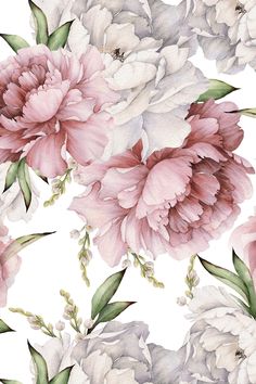 a watercolor painting of pink and white flowers