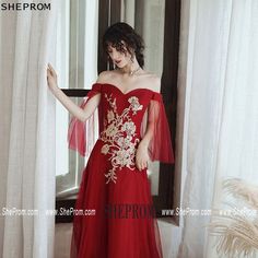 Trendy Dress Styles, Red A Line Dress, Off The Shoulder Dresses, Dresses Off The Shoulder, Dress With Embroidery, Shoulder Dresses, Line Dresses, Red A, Trendy Dress