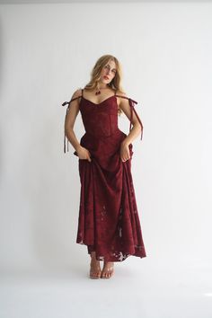 The Vagabonde Gown – wildroseandsparrow Rose Red Dress, Drop Waist Dress Outfit, Fancy Gowns, Bustier Dress, Burgundy Dress, Dropwaist Dress, Dreamy Dress, Fancy Dresses, Dress Fabric