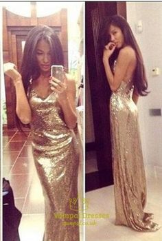 Glitter Gold Sequin Cross Over Open Back V Neck Long Prom Dress Prom Dress Gold, Backless Evening Gowns, Sparkly Prom Dress, Sparkly Prom Dresses, Prom Dresses 2016, Gold Prom Dresses, Prom Dresses 2017, Prom Dresses For Teens, Sequin Prom Dresses