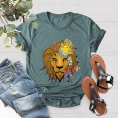 Lion Flower Shirt, Cute Shirts for Women, Lion Lover Shirt, Animal Shirts, Animal Lover, Graphic Tees, Floral Lion Shirt, Gift for Her BLACK TEXT is used for Yellow, Heather Peach, White, Light Gray Heather, Mint, Pink Shirts. Other colored shirts have white text. F I T ∙ & ∙ S I Z I N G : -->Women's sizes are narrower than the waist. -->Sleeves are rolled up in some product pictures. They do not come rolled up on delivery. T I M E ∙ T O ∙ D E L I V E R Y : -->Processing and production time is 1-2 business days. I M P O R T A N T ∙ P L E A S E ∙ R E A D ∙ F U L L Y : --> Order cancellations are accepted for 2 hours after purchase. -->For any questions, please contact me directly. It's my pleasure to assist you. Orders placed till 12 noon are shipped the next business day and those placed a Cute Shirts For Women, Lion Flower, Baby Blue Shirt, Lion Shirt, Women Graphic, Flower Shirt, Star Shirt, Animal Shirts, Shirts For Women