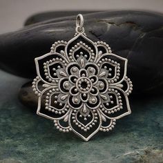 Sterling Silver Openwork Lotus Mandala Pendant - Poppies Beads n' More Mandala Necklace, Lotus Mandala, Lotus Pendant, Tiny Charm, Geometric Form, The Lotus, Feather Charms, Birthstone Charms, Earring Findings