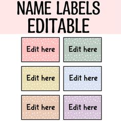 the name labels are shown in different colors and font, with polka dots on them