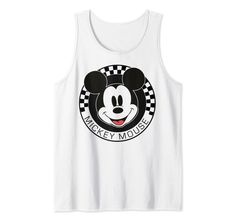 mickey mouse tank top with checkerboard pattern on the front and back, in white