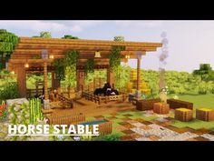 Minecraft: How To Build A Simple Horse Stable - YouTube Minecraft Horse Stables, Chalet Minecraft, Minecraft Horse, Construction Minecraft, Minecraft Houses Survival, Minecraft House Plans