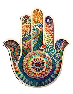 a colorful hamsa with an intricate design on the front and side of its hand