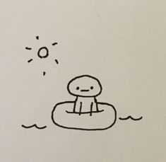 a drawing of a person floating on an inflatable object with the sun above them