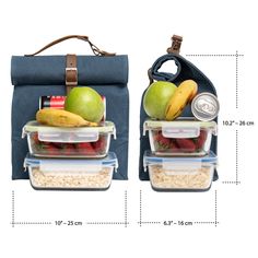 two bags with food in them and one is filled with fruit