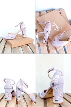 Inspired by the elegance of cherry blossoms, these romantic bridal heels feature delicate sakura embroidery on light purple suede. The low block heel offers the perfect blend of comfort and sophistication, ensuring you feel confident with every step. Perfect for garden-themed or outdoor weddings, for brides who appreciate nature's beauty. #BridalHeels #CherryBlossomShoes #SakuraWedding #OutdoorWeddingShoes #ComfortableBridalHeels #FloralBridalShoes #RomanticBride #NatureInspired #GardenWedding Floral Bridal Shoes, Sakura Embroidery, Outdoor Wedding Shoes, Sakura Wedding, Shoes For Brides, Sakura Blossoms, Shoes Aesthetic, Bridal Flats, Block Heel Pumps