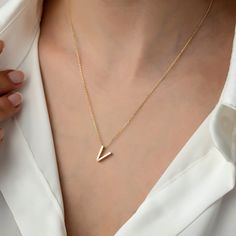 14k Gold Minimal V Letter Necklace, Letter Necklace, Gold Necklaces, 14k Gold Necklace, Necklace for Love, Necklace for Name ITEM DETAILS ❆ All our jewelleries are handmade with Love and Care 💓 ❆ Material: 14K Gold. ❆ Gram: 2,00 gr ❆ Each item is made to order. Since all of our products are handmade, there may be -) 10% deviation in the specified weight. ❆ DO YOU LIKE THIS RING? You can get more information about it below but if you have any questions, just send a message. PACKAGING ❆ They are Minimalist 14k Gold Necklace For Anniversary, Minimalist Yellow Gold Necklace For Anniversary Gift, Minimalist Yellow Gold Initial Necklace For Wedding, 14k Gold Initial Pendant Necklaces For Anniversary, Valentine's Day Yellow Gold Minimalist Initial Necklace, Letter Necklace Gold, V Letter, V Necklace, Letter Ring