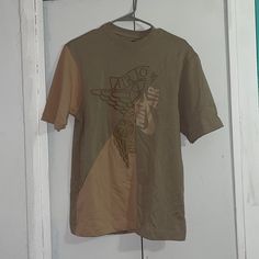 Size Mens Xs Brand New Never Worn Casual Brown Shirt With Graphic Print, Casual Khaki Tops, Khaki Summer Streetwear Shirt, Summer Khaki Shirt For Streetwear, Casual Beige Shirt With Graphic Print, Casual Beige Graphic Print Shirt, Summer Khaki Crew Neck Shirt, Khaki Short Sleeve Shirt For Streetwear, Brown Short Sleeve Shirt For Streetwear