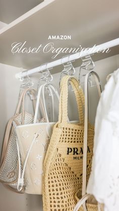 three bags hanging on a shelf with the words best organization written above them in white