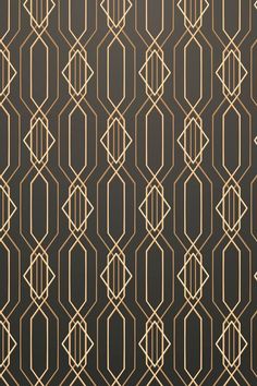 an art deco wallpaper with gold lines and shapes on black background in the style of art deco