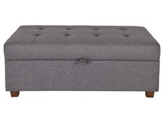 Light grey large storage ottoman with tufted fabric and wooden legs, versatile modern design for living room or bedroom. Large Storage Ottoman, Ottoman Upholstery, Patio Storage, Bed Bench, Patio Sectional, Replacement Cushions, Stylish Beds, Modern Storage, Coffee Table With Storage