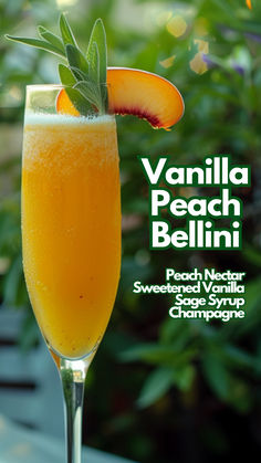 Vanilla Peach Bellini Sage Syrup, Peach Schnapps Drinks, Breakfast Shot, Cocktail Cards, Easy Summer Cocktail Recipes, Creative Drinks, Breakfast Cocktails, Peach Cocktail