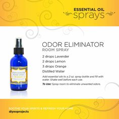 Odor eliminator spray Doterra Odor Eliminator Spray, Essential Oil Odor Eliminator Sprays, Diy Odor Eliminator Spray, Odor Eliminator Essential Oil Diffuser, Essential Oil Spray Recipes, Essential Oil Diffuser Blends Recipes, Young Living Essential Oils Recipes, Essential Oil Spray, Essential Oils Guide