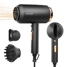 PRICES MAY VARY. 1875W HAIRDRYER WITHOUT HAIR DAMAGE：Our hair dryer dries hair in 3-5 minutes with fast, constant temperature airflow,protect your hair from heat damage. The engine speed of Wizchark 1875W Max power is 20,000 rpm with only 80dB noise. PROFESSIONAL LIGHTWEIGHT HAIR DRYER：The fast drying hair dryer offers 2 Heat Settings (0/1/2), and one Cool Shot Button settings for drying and styling flexibly: meeting different demands of all hair lengths or hair types, ideal lightweighthair styl Hair Dryer And Diffuser, Hair Dryer With Diffuser For Curly Hair, Mini Blow Dryer, Hair Dryer Defuser, Women Curly Hair, Diffuser Attachment, Hair Diffuser, Hair Dryness, Blow Dryer Comb Attachment