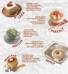 there are many different types of desserts on the table and in this info sheet