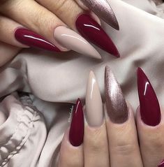 Types Of Nails Shapes, Red Matte Nails, Red Stiletto Nails, Dark Red Nails, Red Acrylic Nails