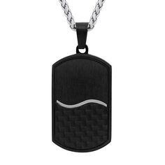 Add a cool new element to your look with this men's stainless steel and carbon fiber dog tag pendant necklace. Click on this JEWELRY & WATCHES GUIDE to learn about fit, styles, materials and more! Add a cool new element to your look with this men's stainless steel and carbon fiber dog tag pendant necklace. Click on this JEWELRY & WATCHES GUIDE to learn about fit, styles, materials and more! FEATURES Dimensions: 2" x 0.9" Chain length: 22 in. Chain type: wheat Clasp: lobster-claw Metal: stainless Black Personalized Rectangular Necklace, Stainless Steel Dog Tag Necklace For Anniversary, Father's Day Black Dog Tag Jewelry, Modern Black Dog Tag Necklace, Black Dog Tag Engraved Necklaces, Anniversary Stainless Steel Dog Tag Necklace, Black Engraved Dog Tag Necklace, Engraved Black Dog Tag Necklace, Black Stainless Steel Dog Tag Jewelry