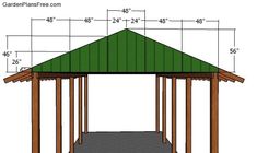 a wooden gazebo with measurements for the roof