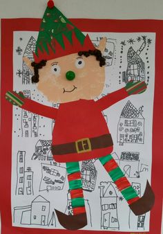 a child's christmas card with a drawing of a elf